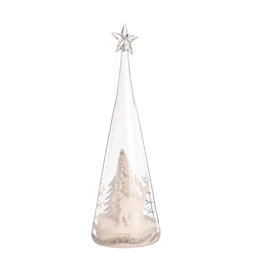Cimier en verre avec décor de sapin et neige lumineux à lumière transparent à piles - 29,5 cm