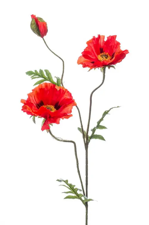 Tige de coquelicot artificiel orange 3 fleurs - 20 x 15 x 90 cm