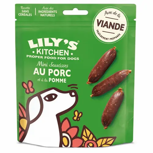 Mini saucisses au porc et à la pomme friandise pour chien Lily’s Kitchen - 70 g