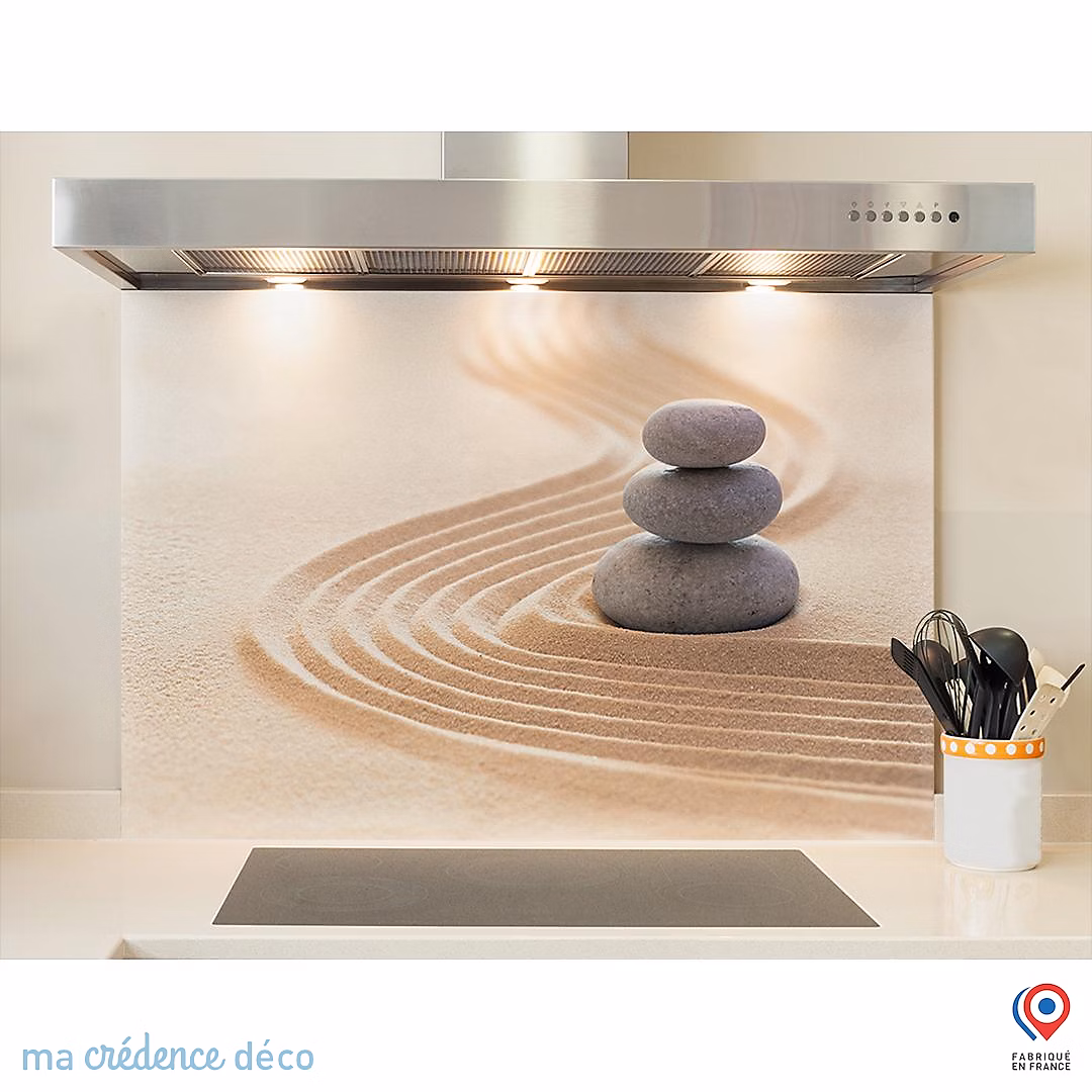 Crédence cuisine fond de hotte Galets zen 3 – Verre trempé, L 90 cm x H 50 cm, MaCrédenceDéco