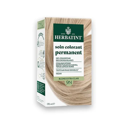 Coloration permanente pour cheveux blond extra clair 9N aux extraits végétaux biologiques vegan Herbatint - 170 ml
