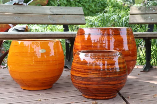 Pot en terre émaillée orange Savane Les Poteries d'Albi Bahia - Ø 25 x H 31 cm