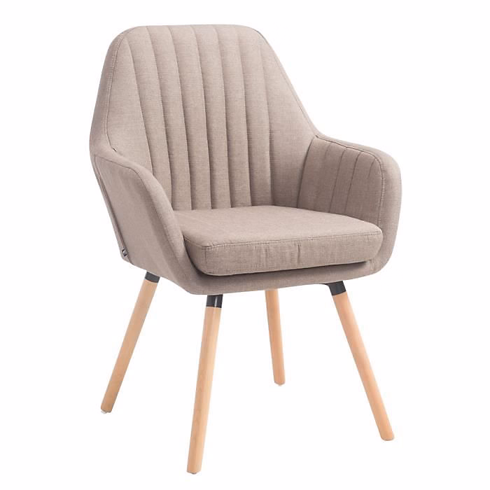 Chaise Retro Florian CLP tissu beige avec accoudoirs bois | Chaise