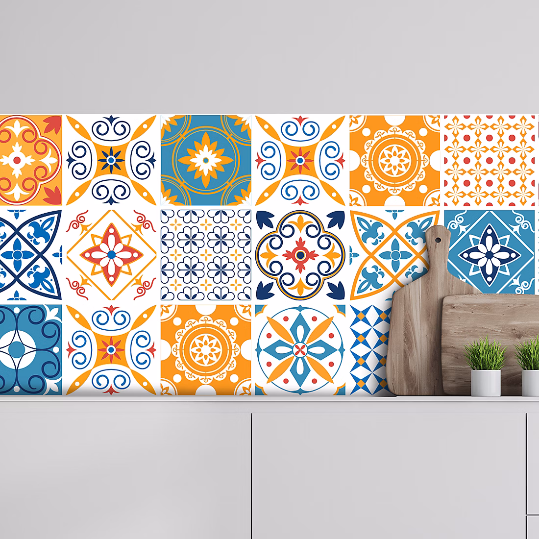 Crédence adhésive carreaux de ciment orange 60 × 200cm