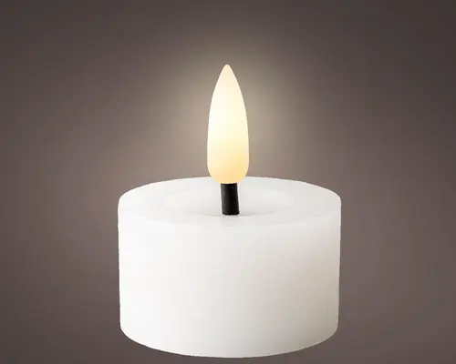 Bougie chauffe-plat blanche imitation cire à LED blanc chaud effet oscillant pour intérieur - Ø 4,4 x H 5,2 cm