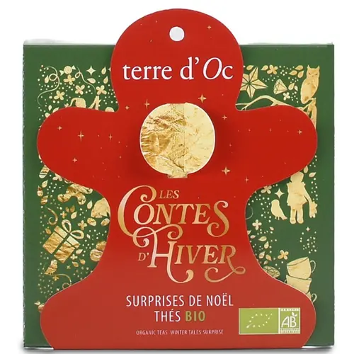 Surprises de Noël thés bio les contes d'hiver Terre d'Oc - x 6 sachets coffret format bonhomme de pain d'épices