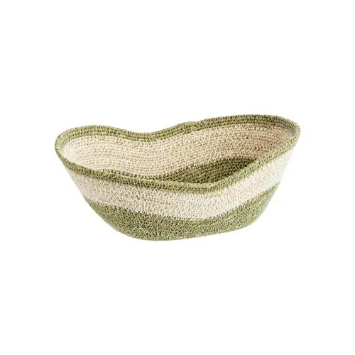 Corbeille ovale forme vague en osier blanc et vert - 25 x 21 x 10 cm