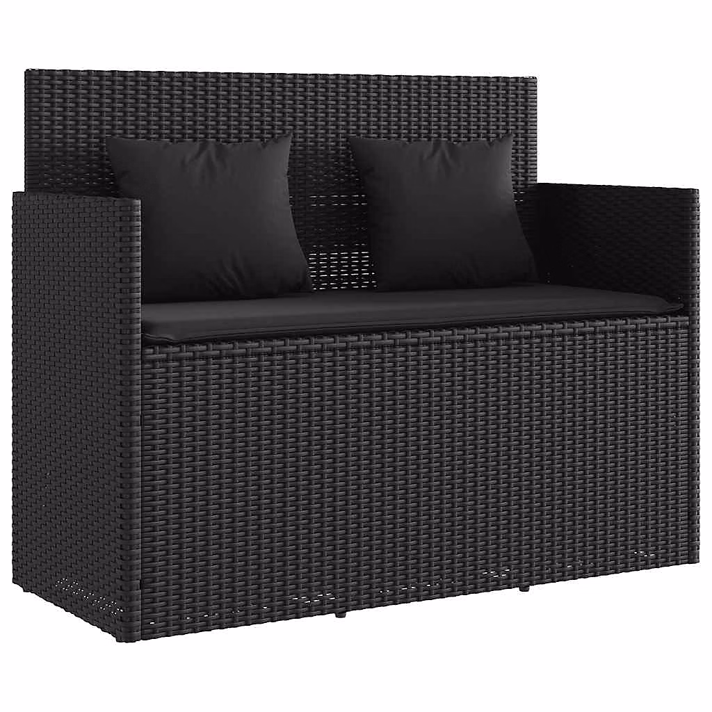 Salon et mobilier de jardin – Banc de jardin avec coussins noir résine tressée vidaXL