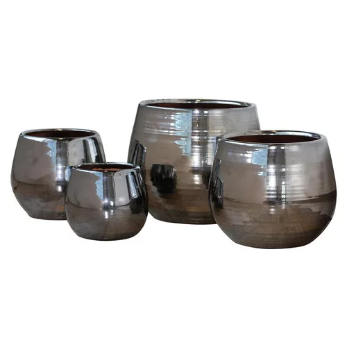 Pot Cancale coloris métal en terre cuite émaillée H 14 x Ø 14 cm