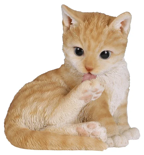 Figurine en résine chat roux se léchant la patte Riviera - 14 cm