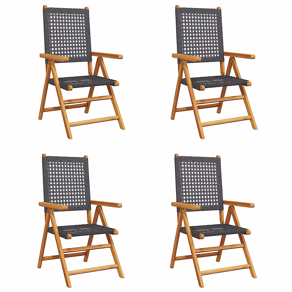 Fauteuils pliants inclinables – lot de 4, en polyrotin noir et bois massif vidaXL