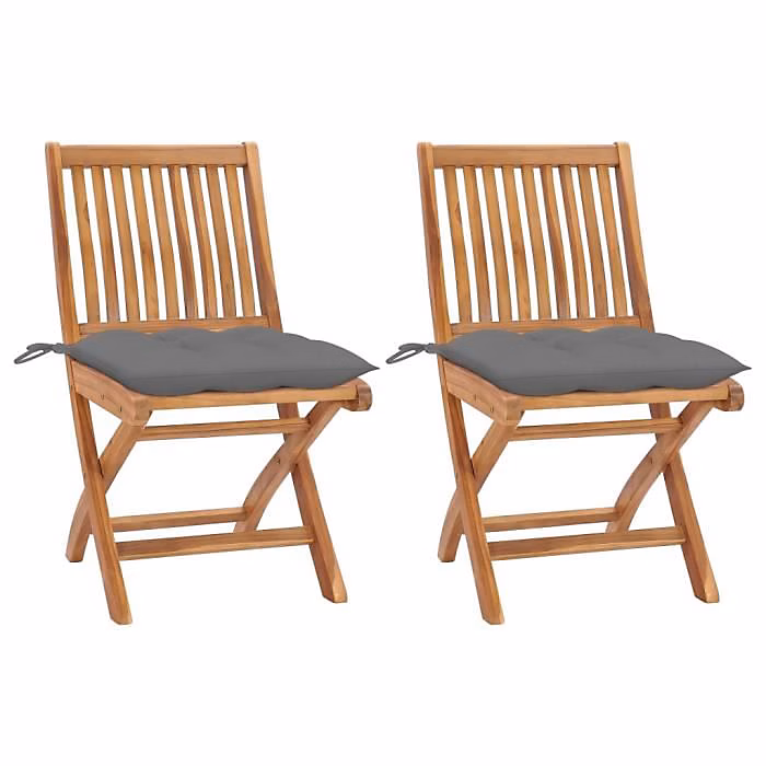 Chaises de jardin – VIDAXL, Bois de teck massif, Pliantes, Gris