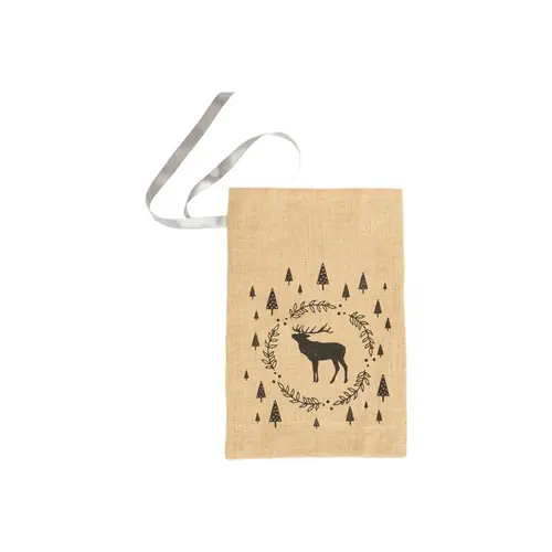 Sac cadeau en jute beige décor renne noir - 40 x 60 cm