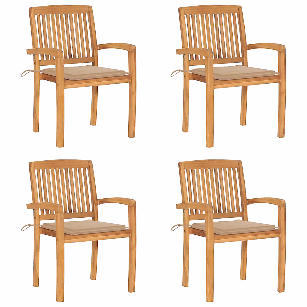 Chaises de jardin empilables avec coussins Teck solide vidaXL – lot de 4