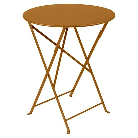 Table pliante Bistro coloris marron en acier - Ø 60 x 74 cm