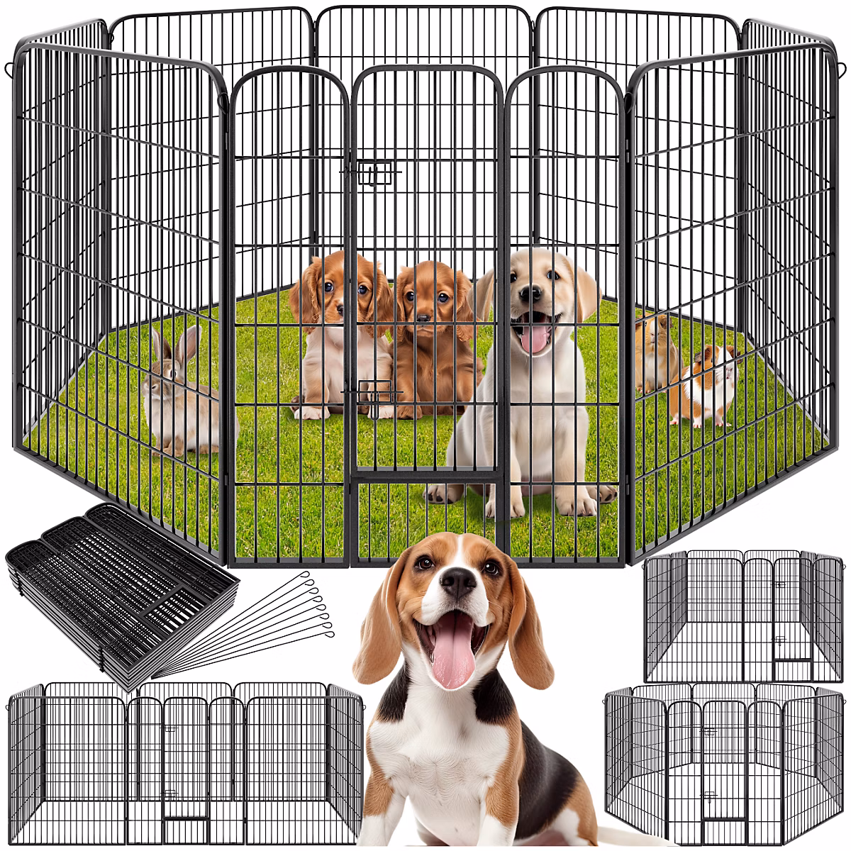 Enclos pour chien modulable parc pliable robuste double verrou gris acier 201 cm diamètre – Réf. ZLOUAUVZF8582437152