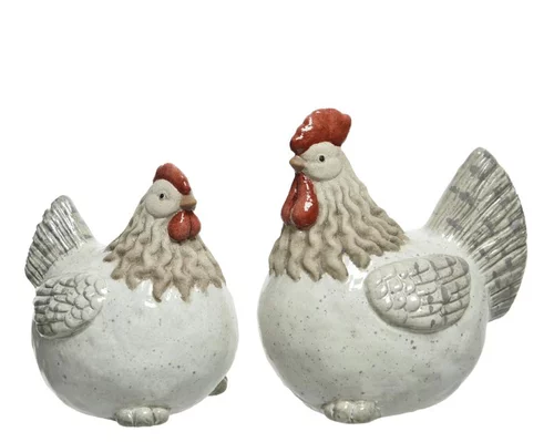 Poule décorative coloris blanc en terre cuite - 8,5 x 13 x 13,5 cm