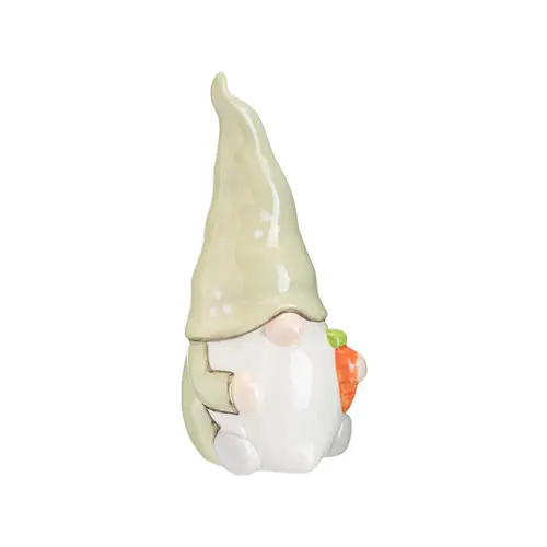 Gnome à poser vert et blanc en dolomite Printemps grand modèle - Ø 10 x H 22 cm