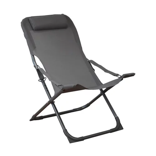 Fauteuil relax en aluminium graphite et toile textylène grise Easy - 127 x 61 x 28,5 cm