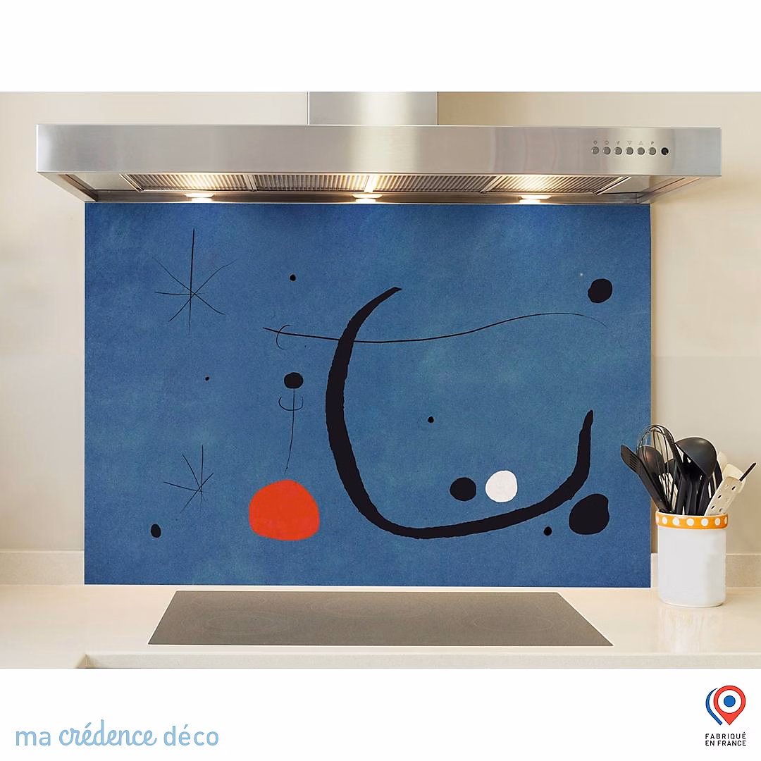 Crédence cuisine fond de hotte Inspiration surréalisme bleu – Verre trempé, L 60 cm x H 45 cm, MaCrédenceDéco