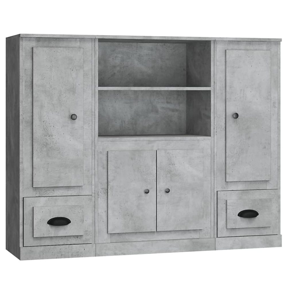 Buffets 3 pcs gris béton bois d'ingénierie vidaXL – Réf. DQGCPUZZJ1602521885
