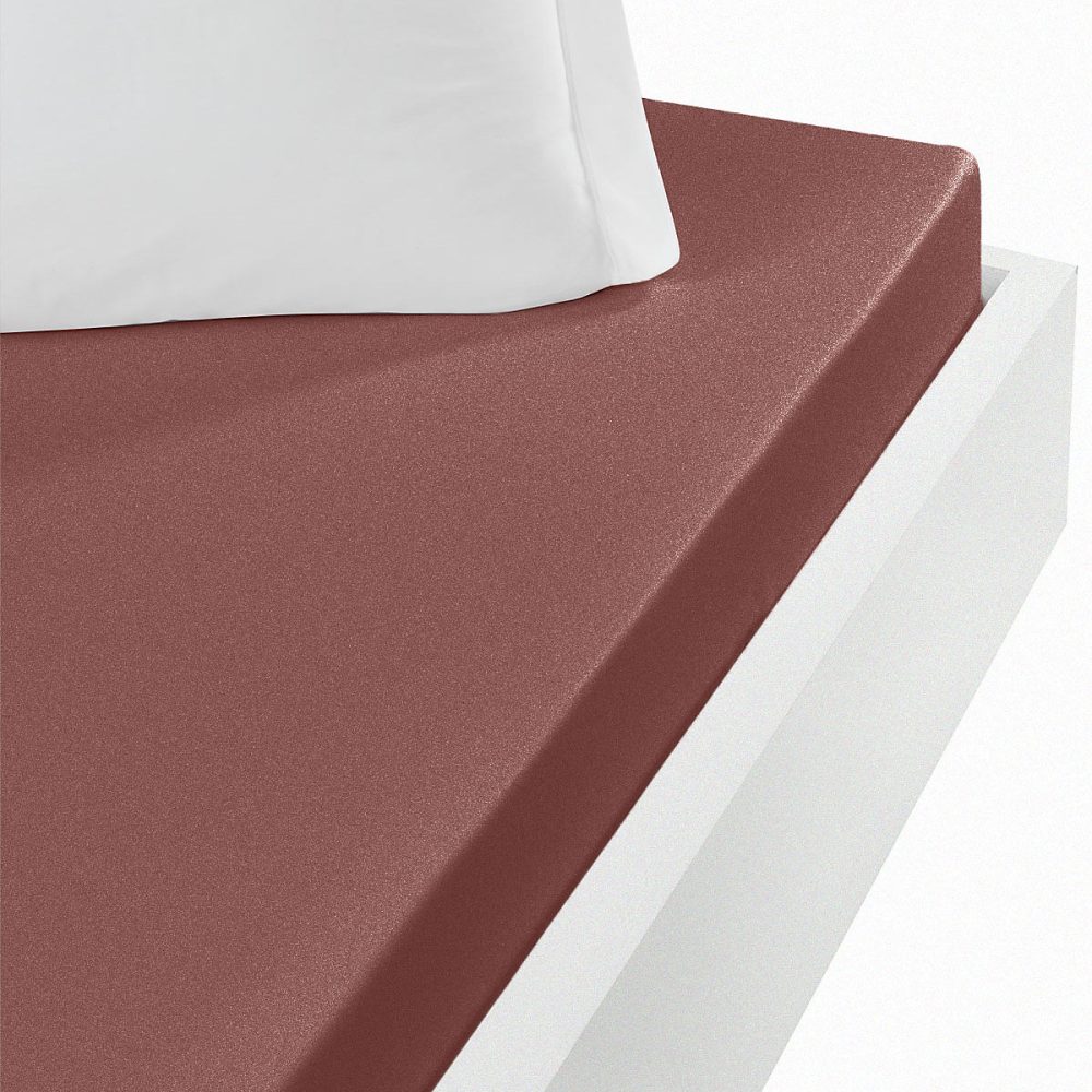 Drap housse jersey coton peigné extensible bonnet 30 cm Terre Brulée 80 × 200 cm MANHATTAN