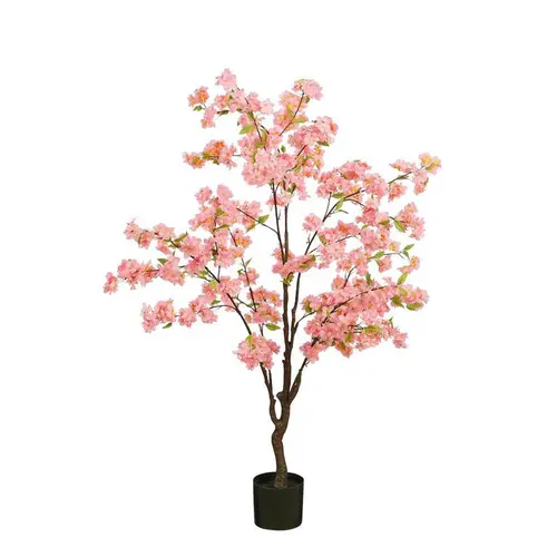 Branche artificielle de cerisier en fleurs en pot coloris rose - 138 x 40 cm