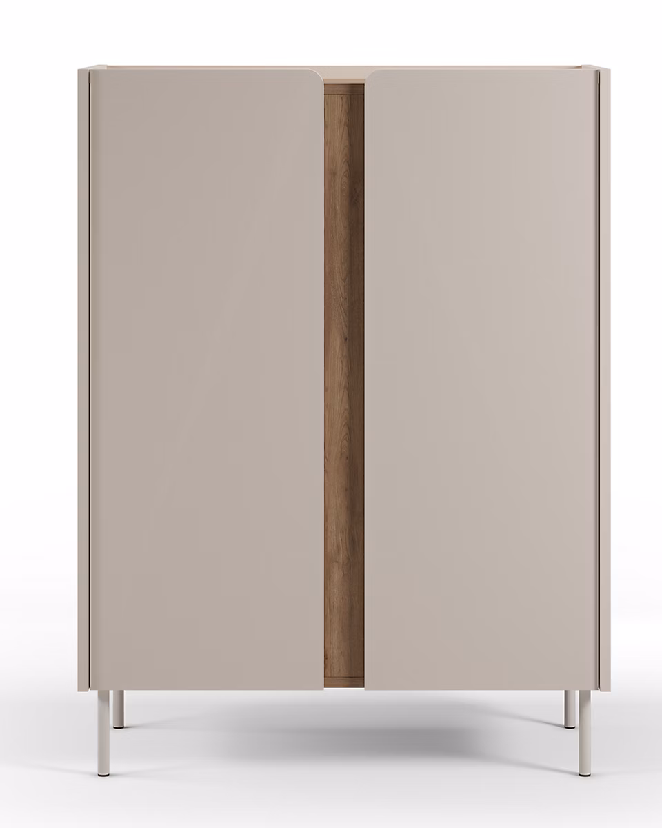 Buffet – meuble de rangement avec 2 portes aspect bois coloris crème | chêne et pieds en métal | L. 90 x P. 40 | 50 x H. 120 cm