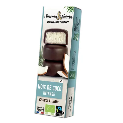Bouchées de noix de coco enrobées de chocolat noir 45 g
