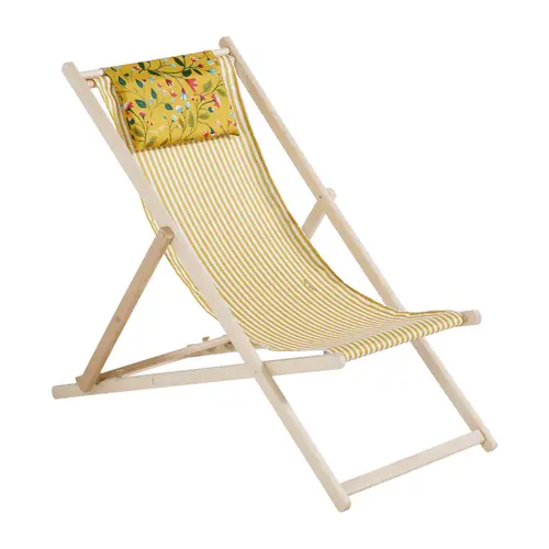 Chilienne amovible Victorine avec tétière coloris jaune en coton - 127 x 56 x 3,5 cm