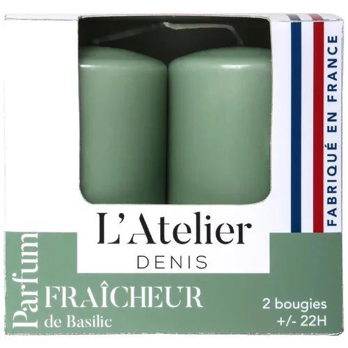 Bougies cylindriques vert parfum fraîcheur basilic L’Atelier de Denis - L’étui de 2