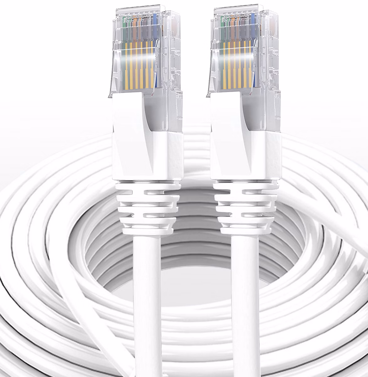 Elfcam | Câble Ethernet RJ45 Cat 7 SFTP 40m (Rond Blanc) – 10Gbps – 600MHz – Cuivre – Anti – Interférences