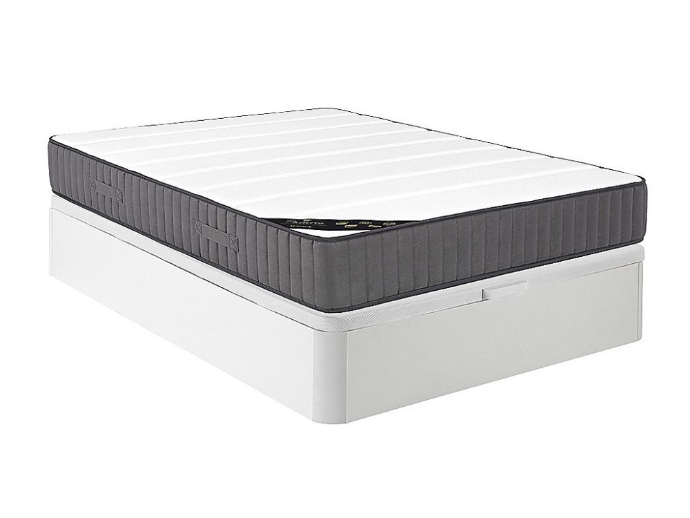 Ensemble 160 × 200 cm sommier coffre blanc + matelas hybride ressorts ensachés 7 zones et mousse haute résilience ép.26cm – AUDACE