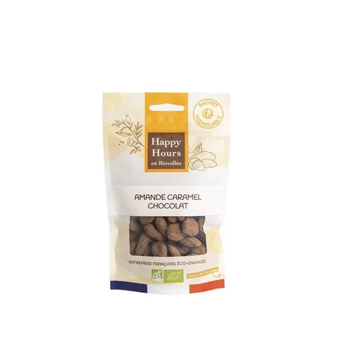 Amande caramel chocolat bio en sachet Happy Hours en Biovallée - 130 g