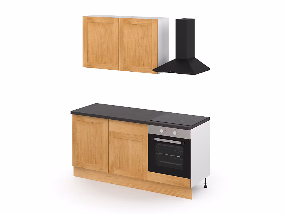 Cuisine complète GoodHome Verbena chêne massif 2 caissons hauts + 3 bas sans électroménager l.80 cm | Cuisine