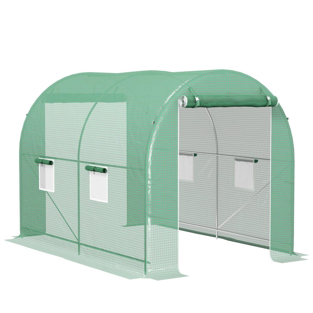 OUTSUNNY Serre de jardin tunnel surface sol 6 m² châssis tubulaire renforcé vert – 140 g 2,05 m
