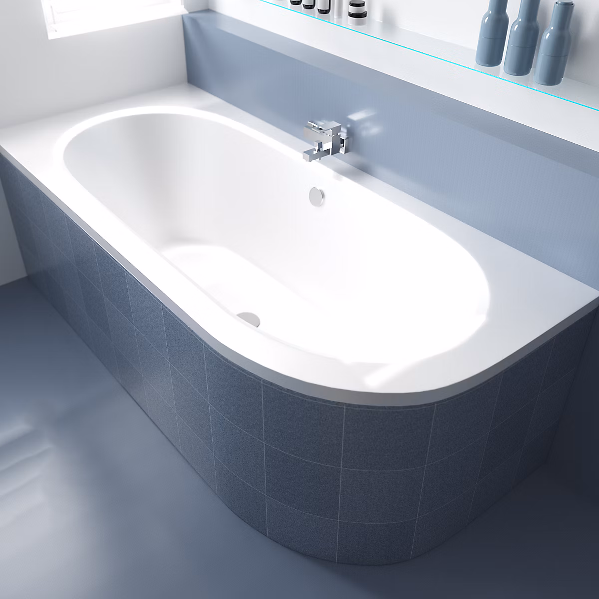 Baignoire asymétrique 180 × 80 Gauche AVITA acrylique blanc + Habillage en polystyrène + Pieds + Vidage à chromé
