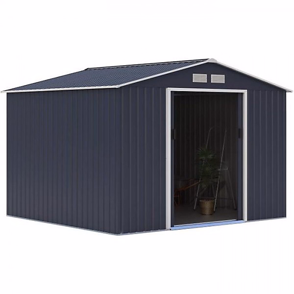 Abri de jardin en métal 7 – 06 m², 277 × 255 × 202 cm, MERCURE, Kit d'ancrage inclus, 2 portes coulissantes, Gris
