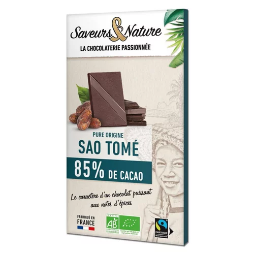 Chocolat noir 85% origine sao tomé bio Saveurs et Nature - 80 g