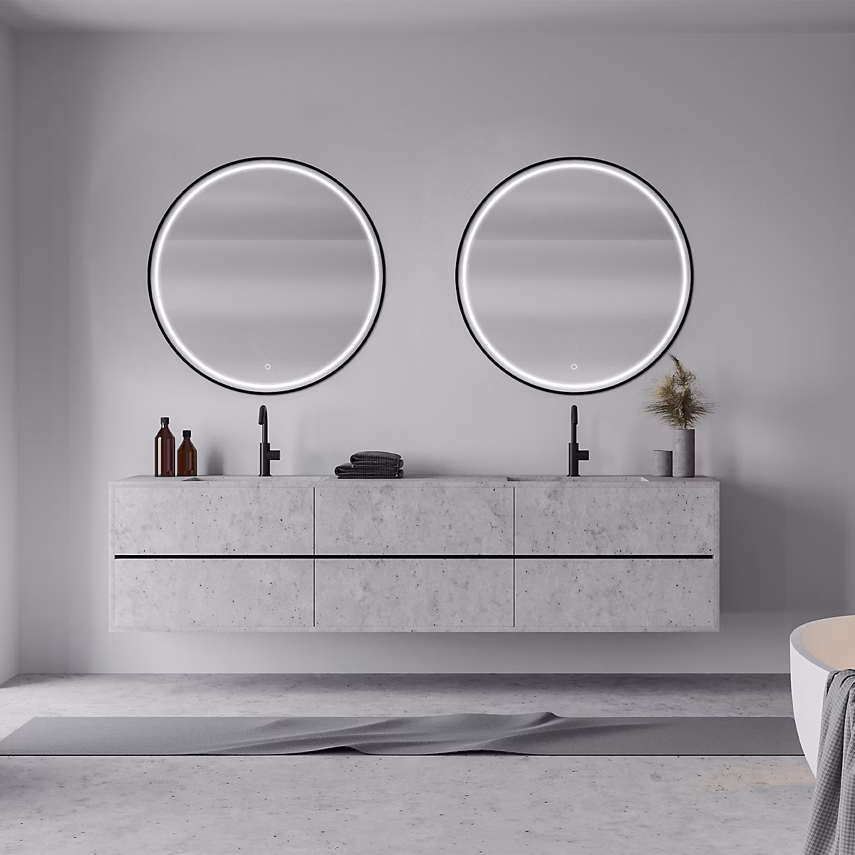 Miroir de salle de bains lumineux LED noir rond Ø100 cm – MPGlass Naos Black