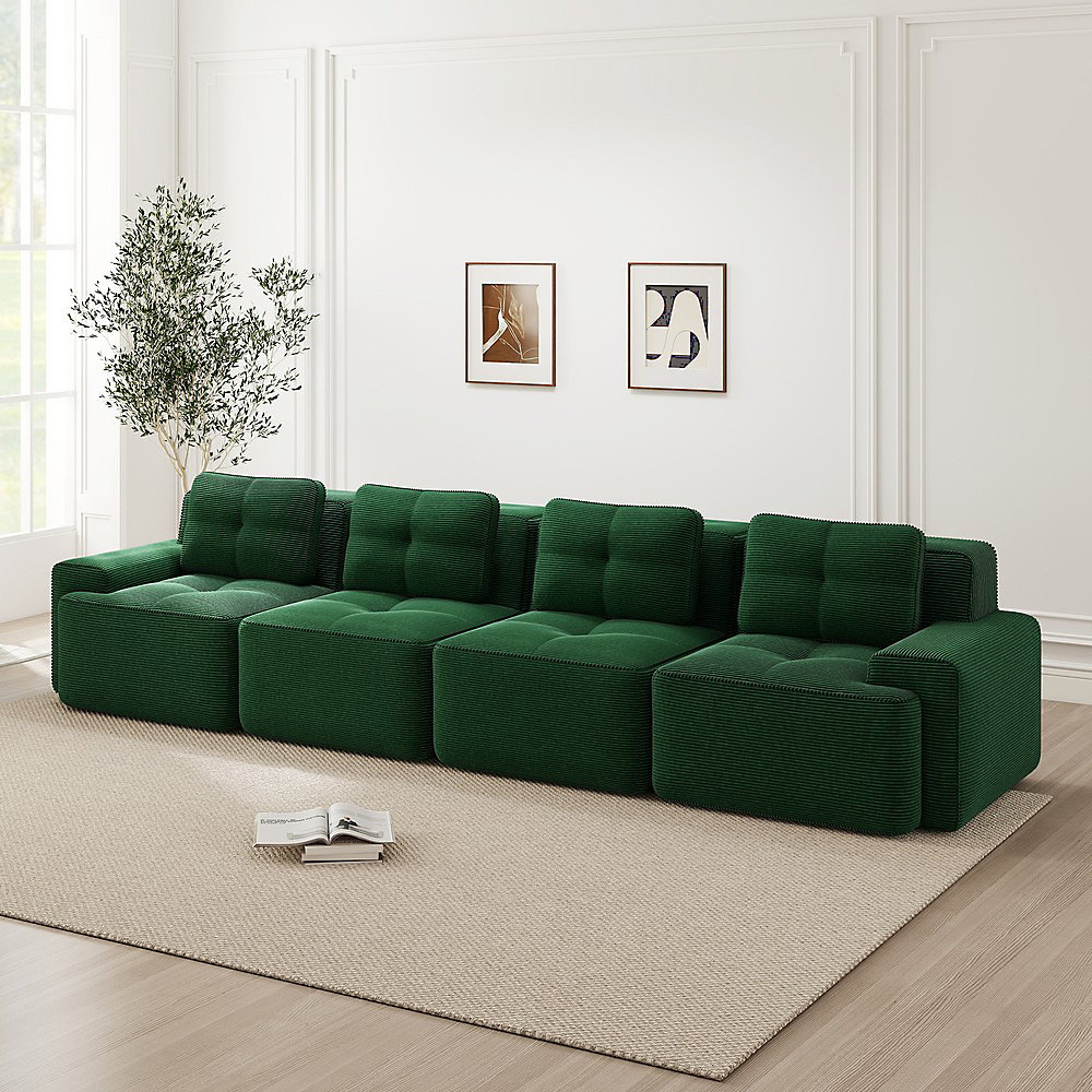 Canapé modulaire 4 places – vert | sans montage | design antidérapant