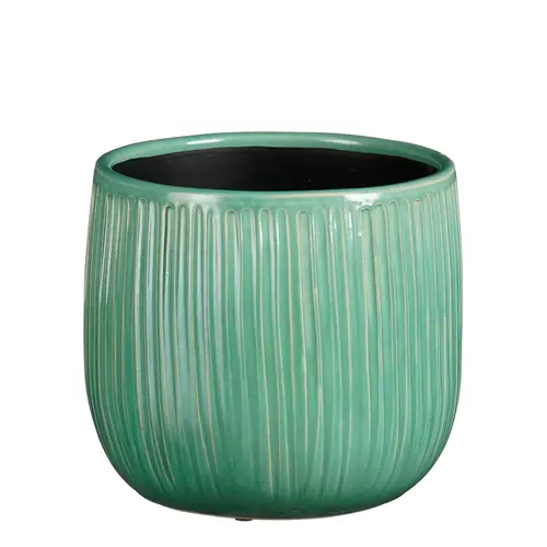 Pot rond cannelé coloris bleu en céramique Pablo Mica Decorations - 19 x Ø 21 cm