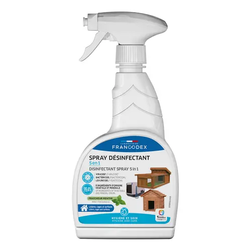 Spray désinfectant 5 en 1 pour l'environnement des animaux coloris blanc Francodex – 750 ml
