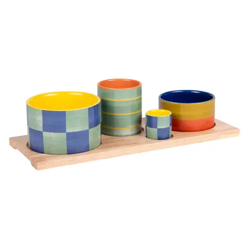 Service apéritif rectangulaire en porcelaine colorée Capri - les 4 pièces