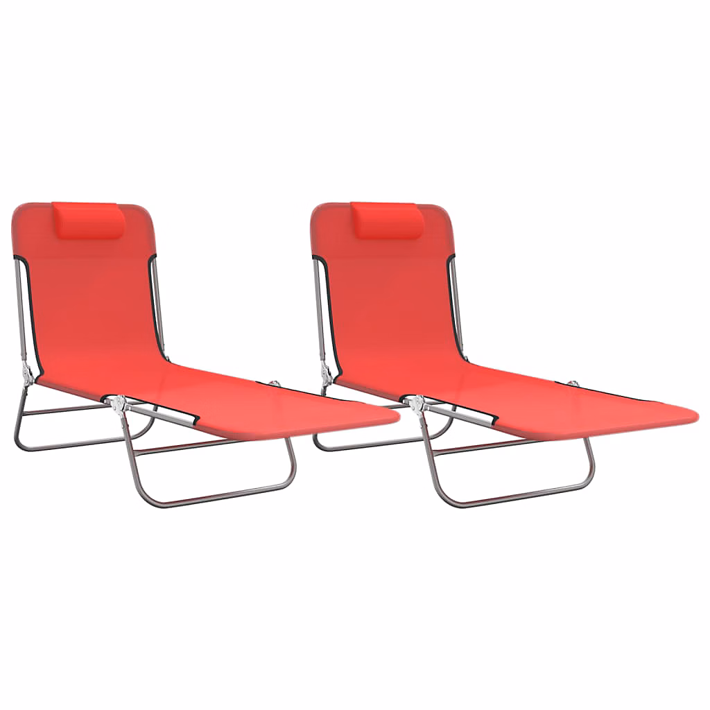 Chaises longues pliables rouge textilène et acier vidaXL – lot de 2