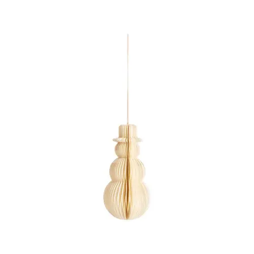 Décoration à suspendre bonhomme de neige en papier crème - 12 cm