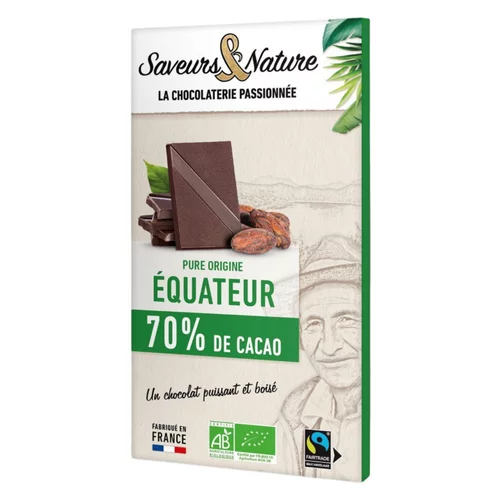 Chocolat noir 70% Origine équateur bio Saveurs et Nature - 80 g