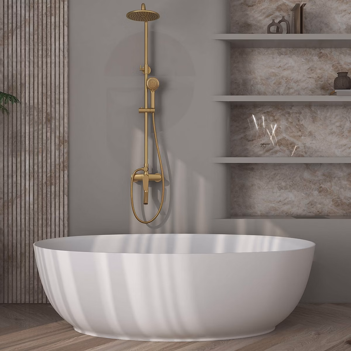 Baignoire îlot blanche Poalgi Solid Surface 170 × 80 × 51 cm inclus tablette – modèle MENORCA