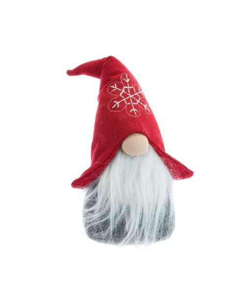 Gnome debout en tissu avec bonnet rouge brodé d'un flocon blanc - 13 x 8 x 23 cm
