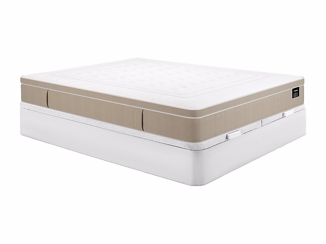 Ensemble 180 × 200 cm sommier coffre blanc + matelas hybride ressorts ensachés 7 zones et gel à mémoire de forme ép.28cm – CIREVA
